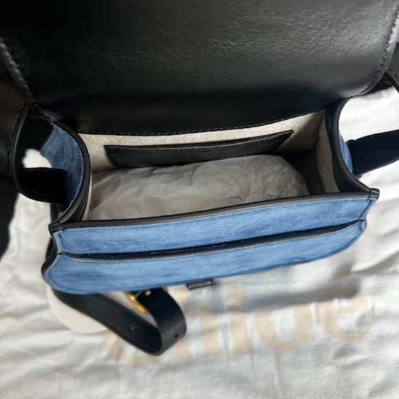 Brand New With Tags Chloe Marcie Cross Body Saddle Blue Suede Bag - Picture 7 of 13